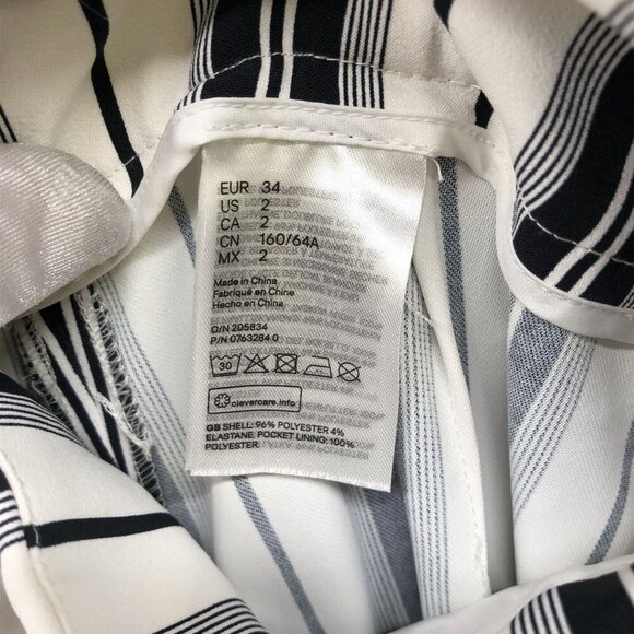 H&M Wide Leg Tie Waist Pants Womens Size 2 White Blue Stripe Beachy Culotte - Picture 9 of 9